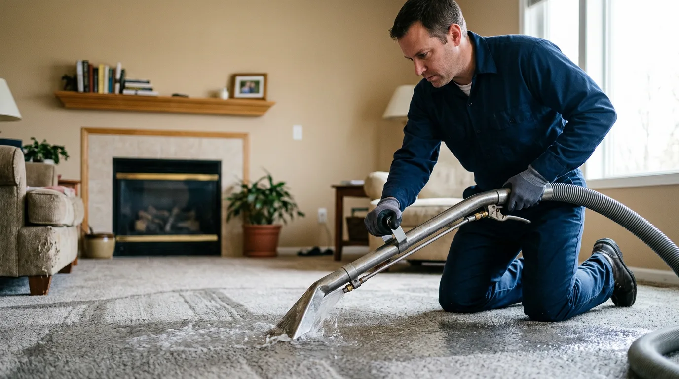 Water damage restoration technician working near Le Roy, WV